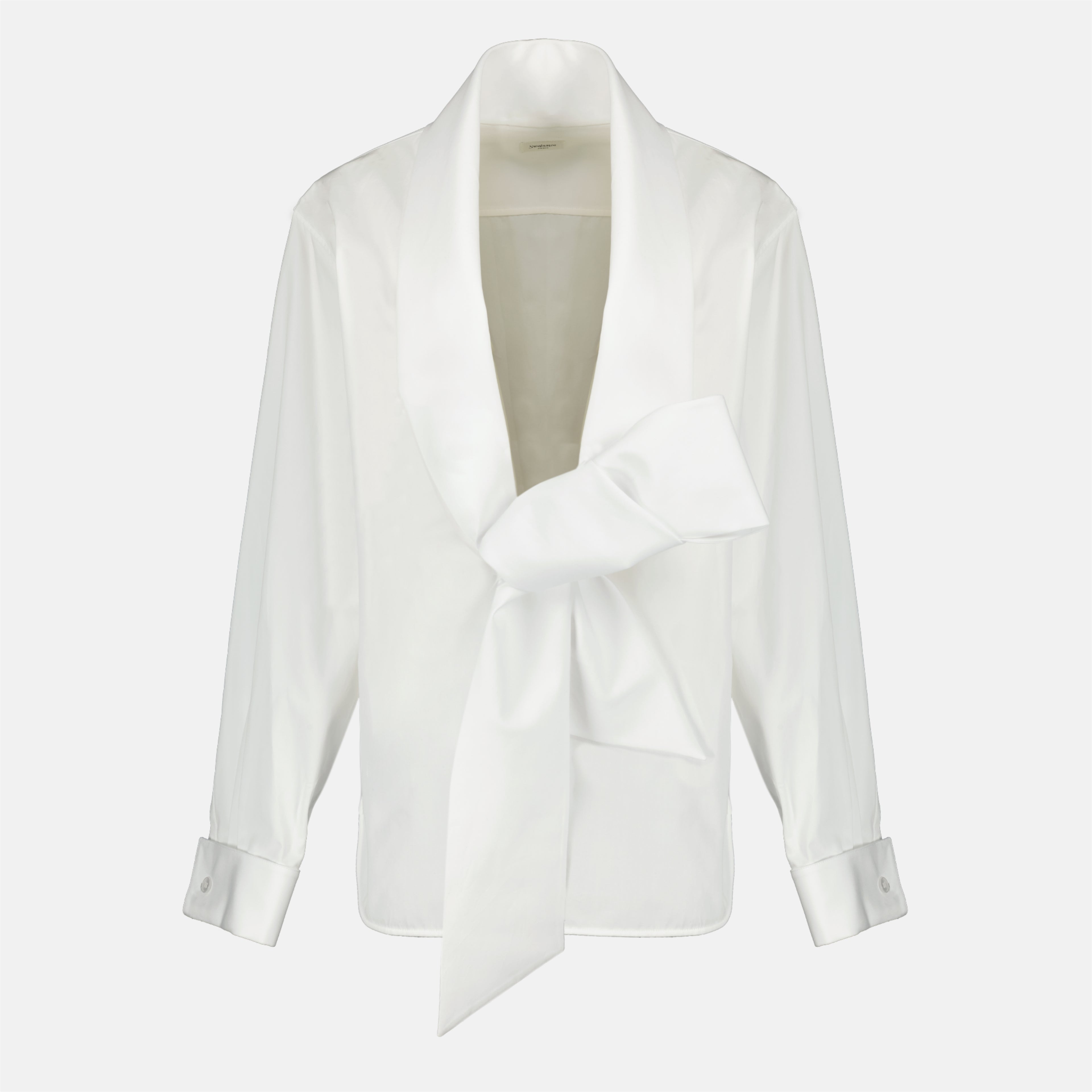 Chemises Camicia con Papillon in Popeline Bianco Saint Laurent Blanc Femme