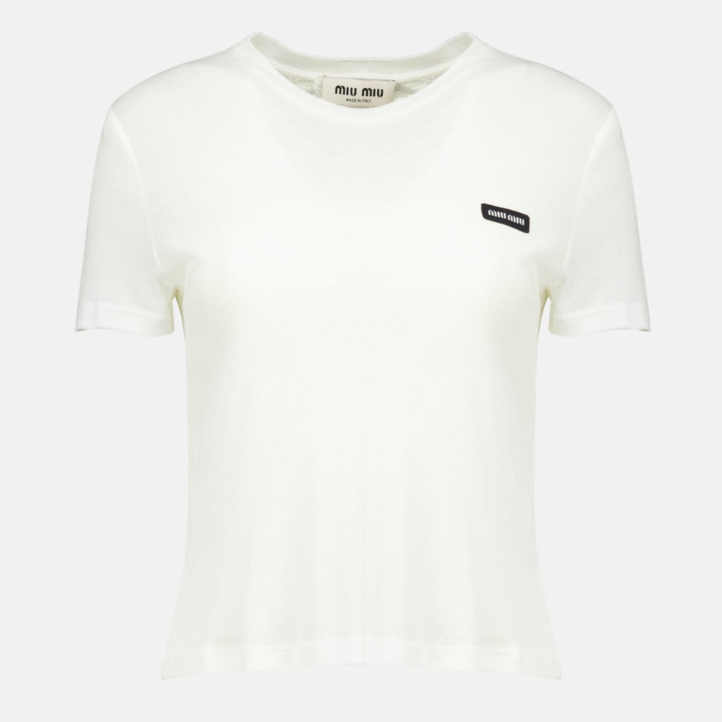 T-shirts T-shirt in Jersey Cotele Bianca Miu Miu Blanc Femme