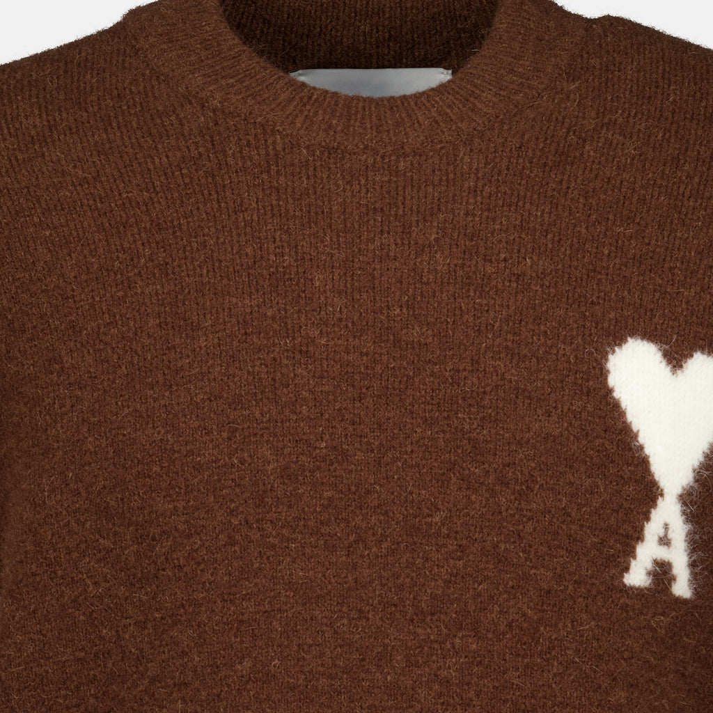 Maille AMI Heart Brown Sweater Ami PARIS Marron Unisexe