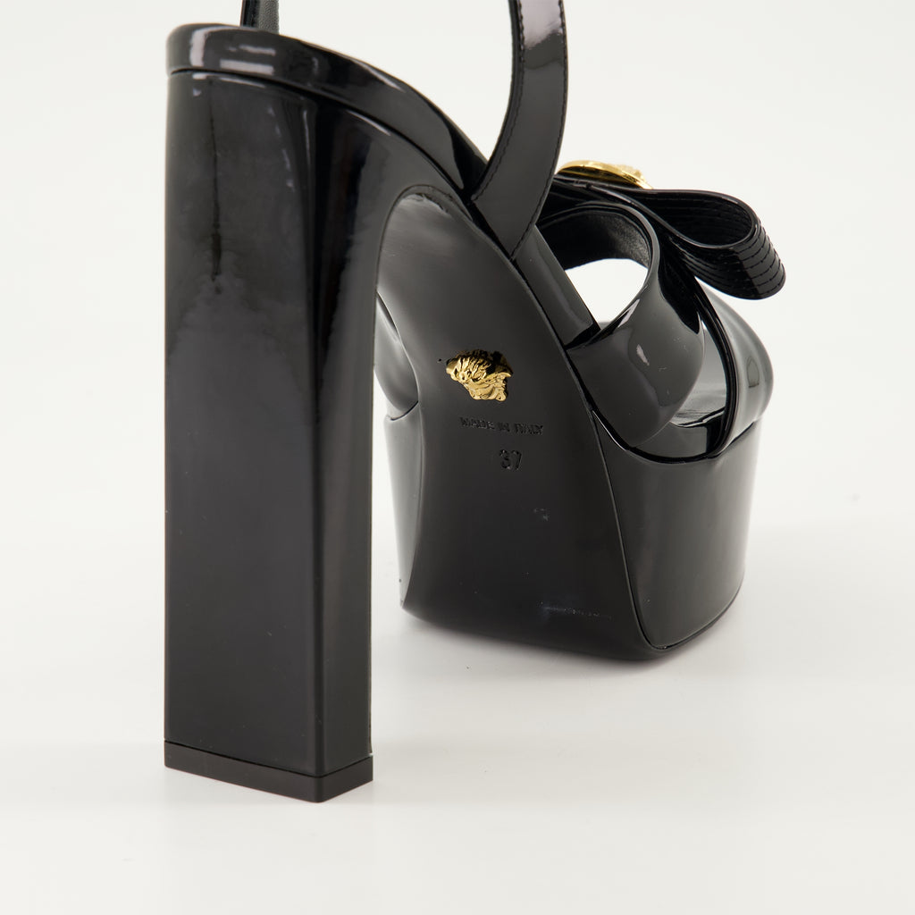 Zapatos abiertos Sandalias de Tacón Gianni Ribbon Versace Negro Femme