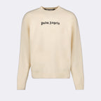 Maille Pull à logo Palm Angels Beige Homme