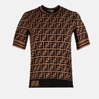 Malhas Pull FF à manches courtes Fendi Marrom Femme
