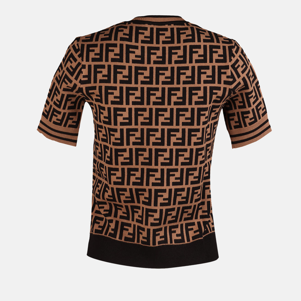 Malhas Pull FF à manches courtes Fendi Marrom Femme