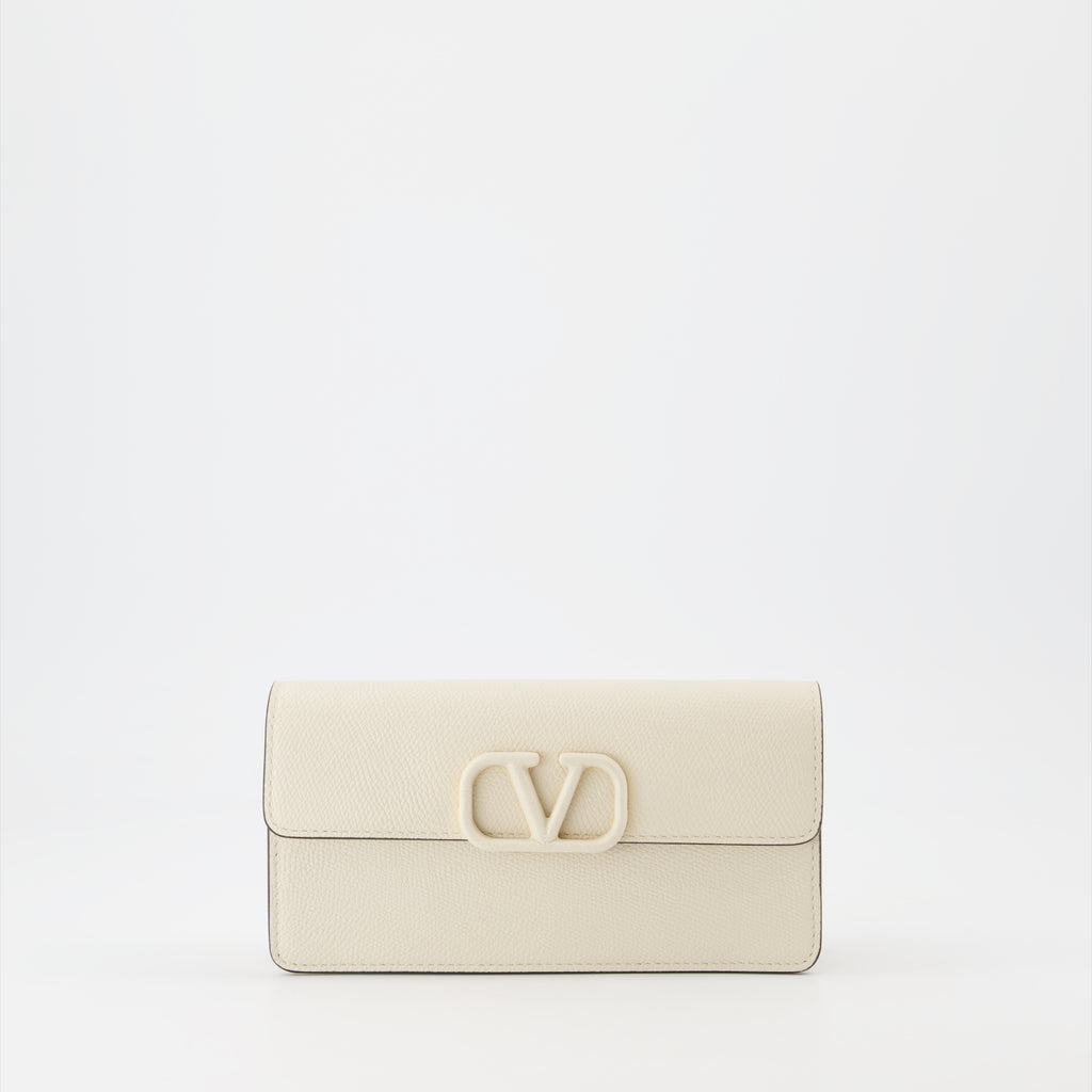 スモールレザーグッズ Vロゴ シグネチャー ウォレット Valentino Garavani ベージュ 女性