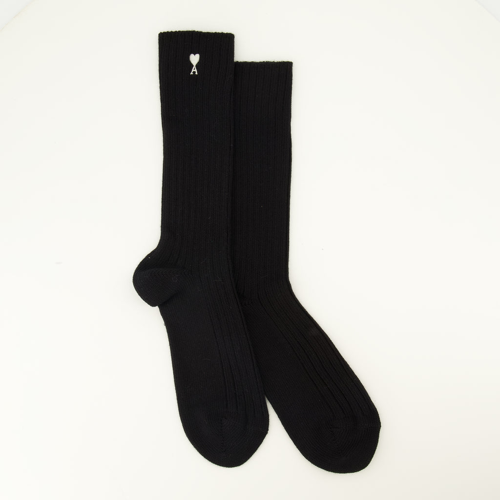 Sous-vêtements et homewear AMI 하트 블랙 면 양말 Ami PARIS Noir Unisexe