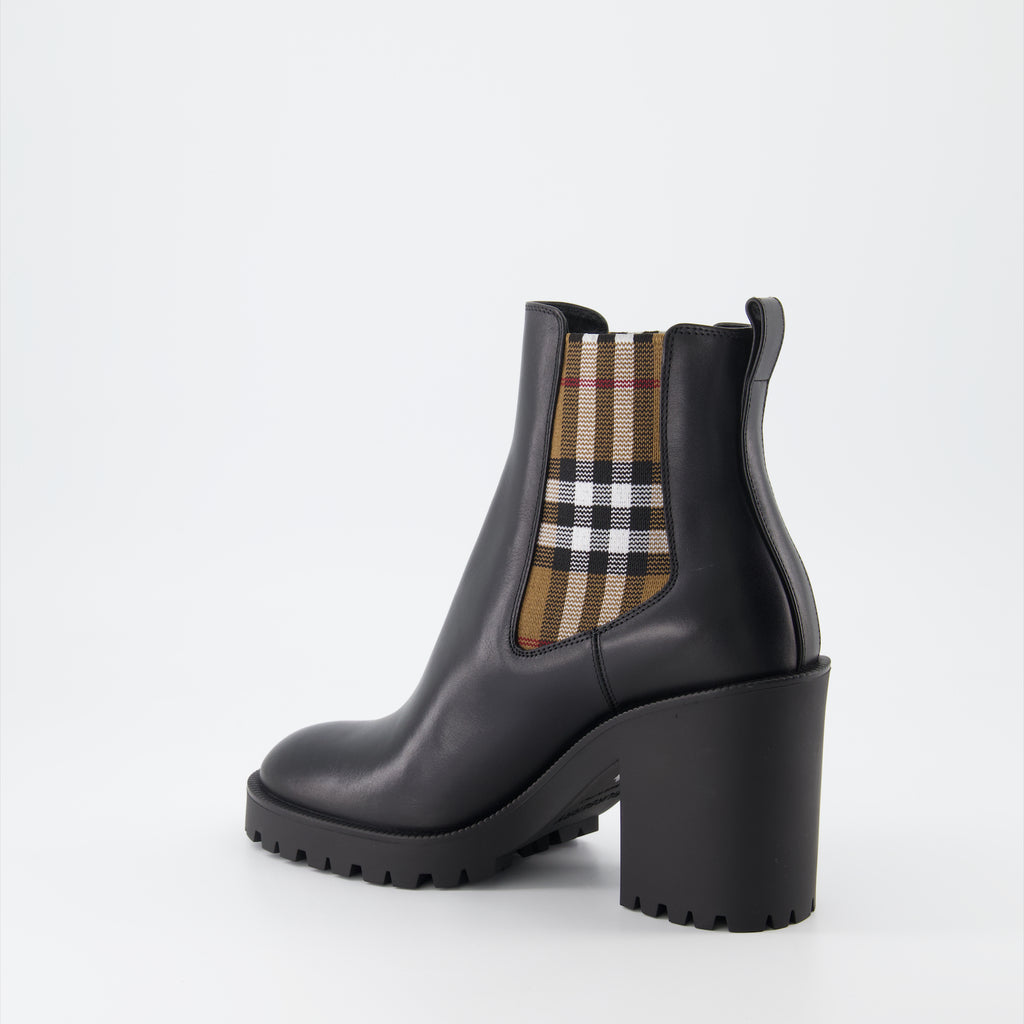 Ankle boots Checked leather ankle boots Burberry Black Women