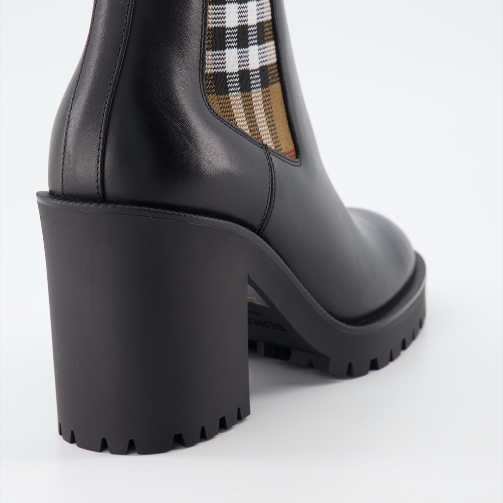 Ankle boots Checked leather ankle boots Burberry Black Women