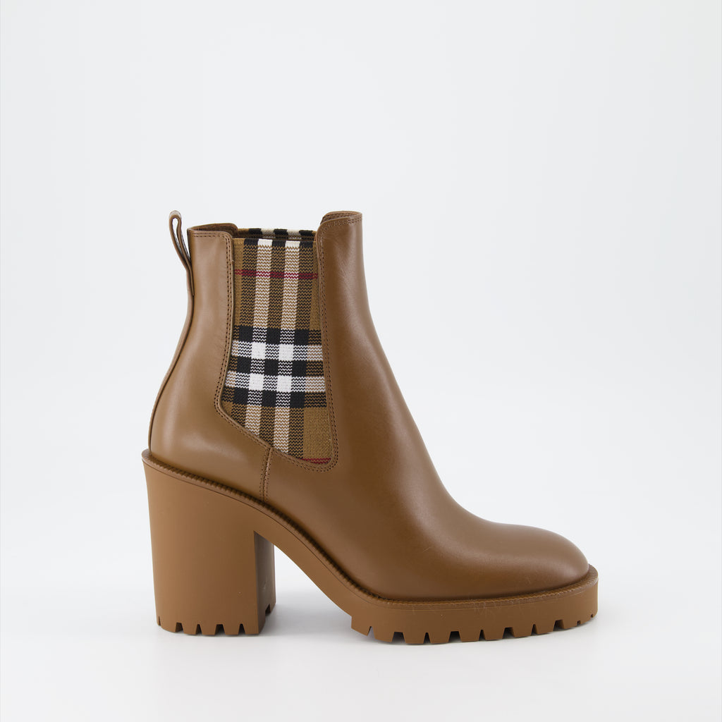 Ankle boots Checked leather ankle boots Burberry Brown Women