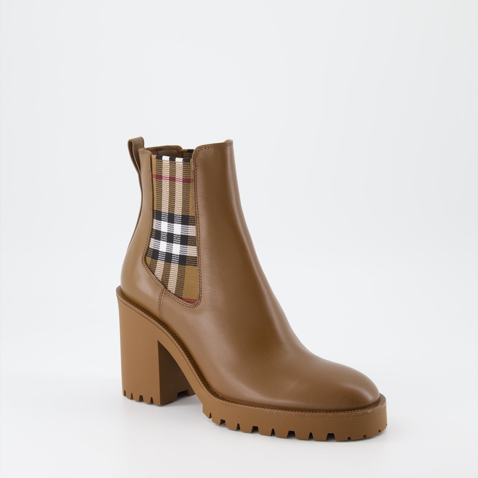 Ankle boots Checked leather ankle boots Burberry Brown Women