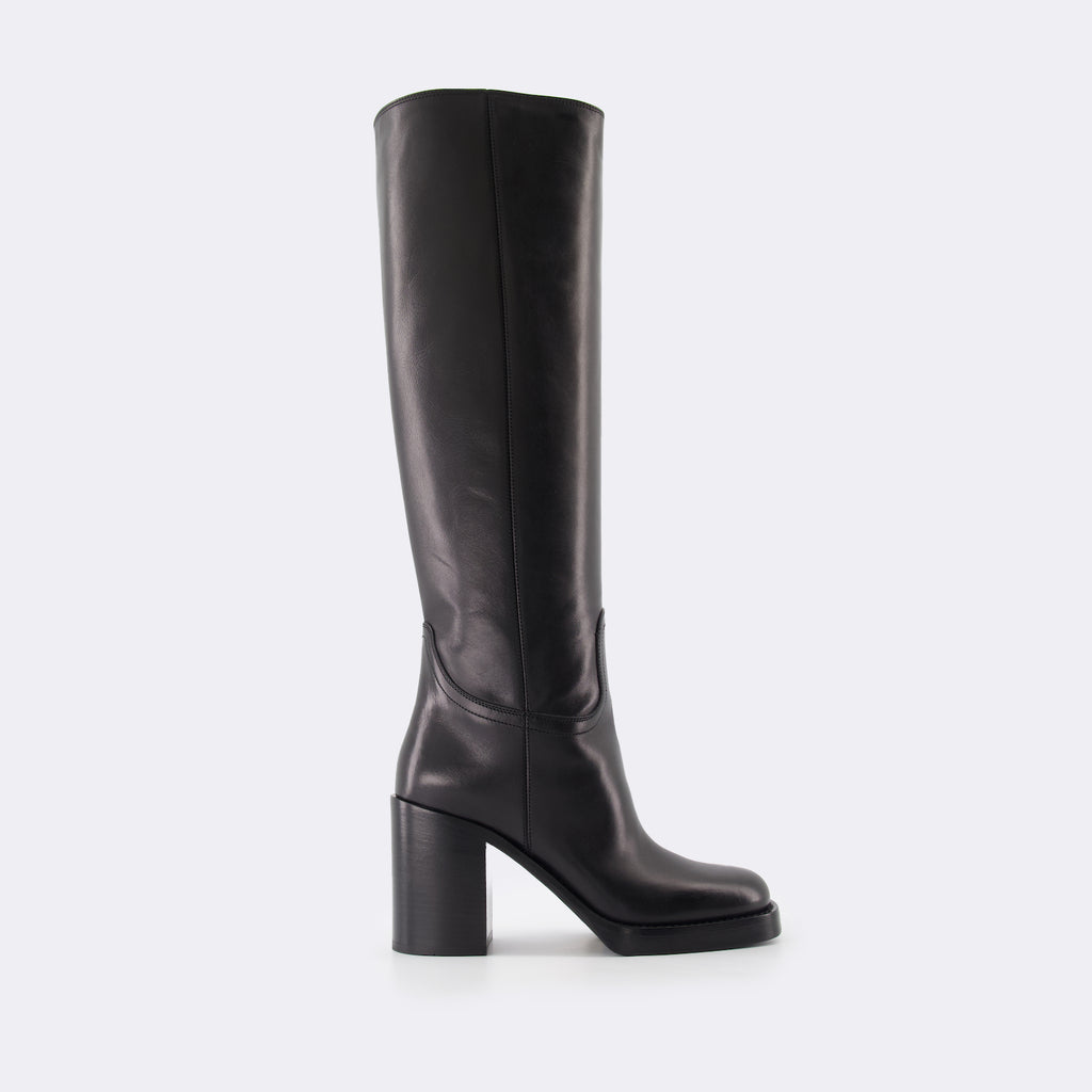 Boots Leather boots Prada Black Women