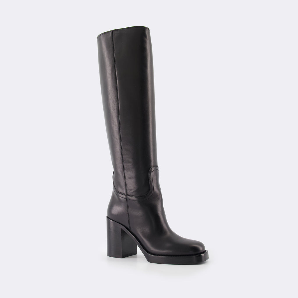 Boots Leather boots Prada Black Women