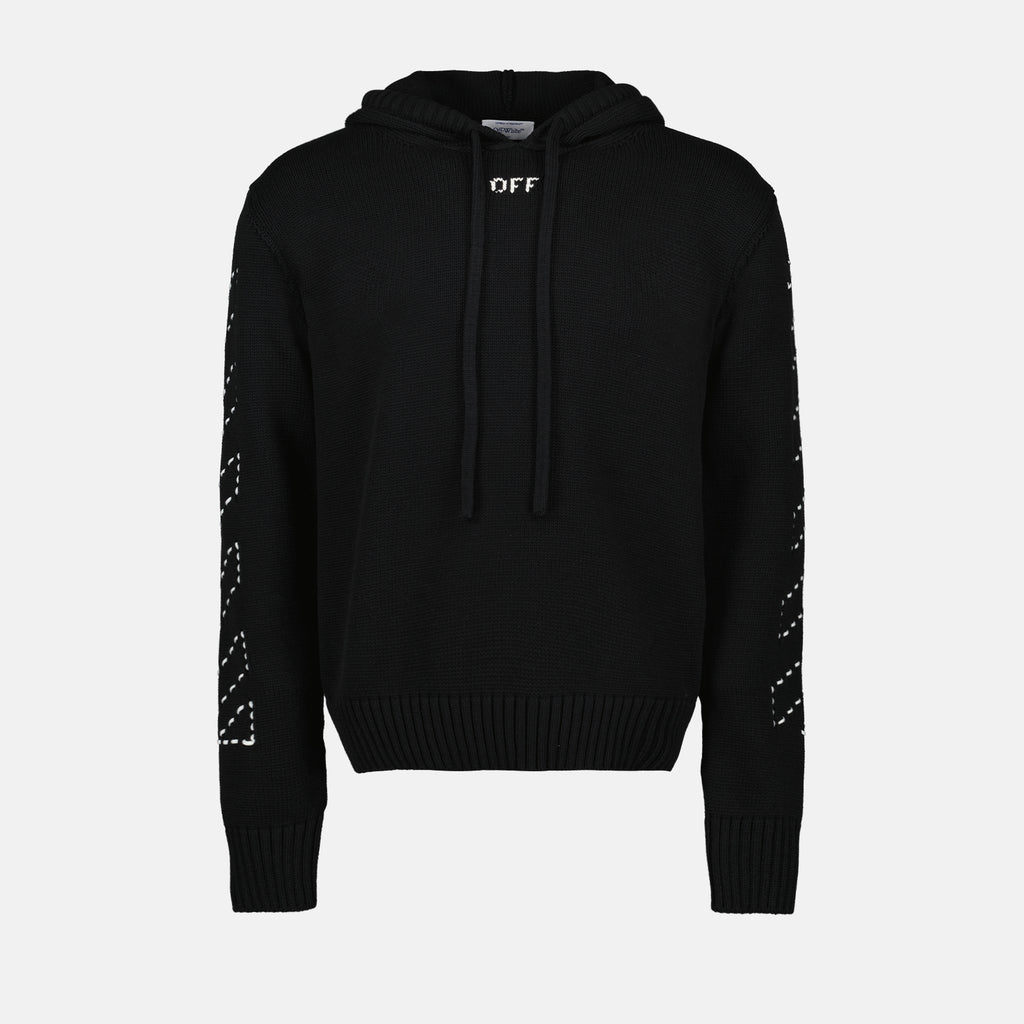 Maille Pull à capuche Stitch Arrow Off-White Noir Homme