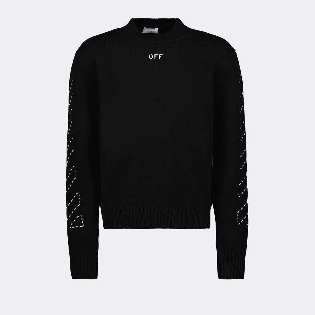 Strickwaren Pull Stitch Arrow Off-White Schwarz Homme