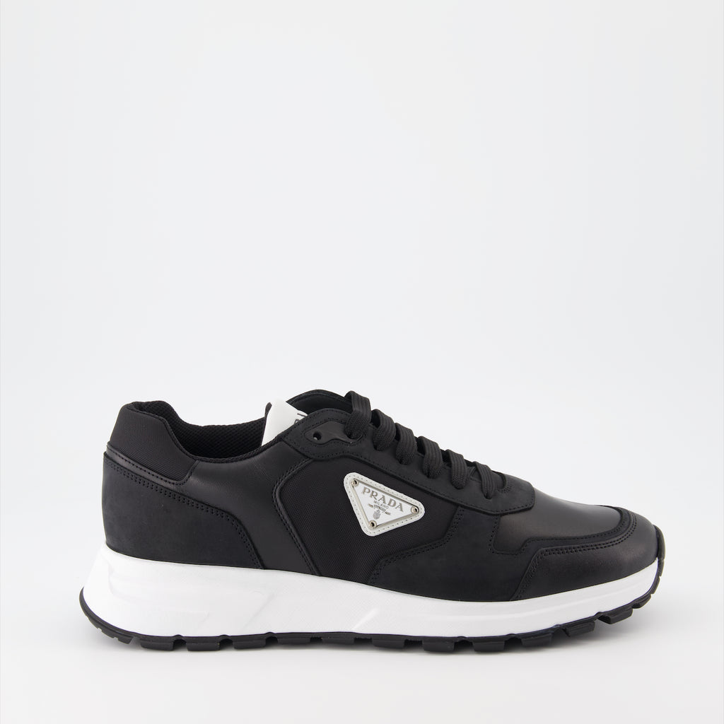 Baskets Baskets en cuir et Re-Nylon Prada Noir Homme