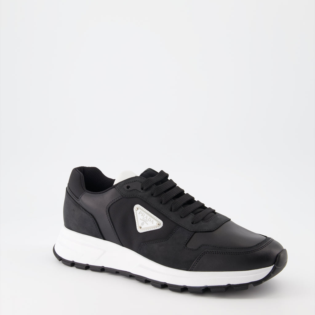 Baskets Baskets en cuir et Re-Nylon Prada Noir Homme