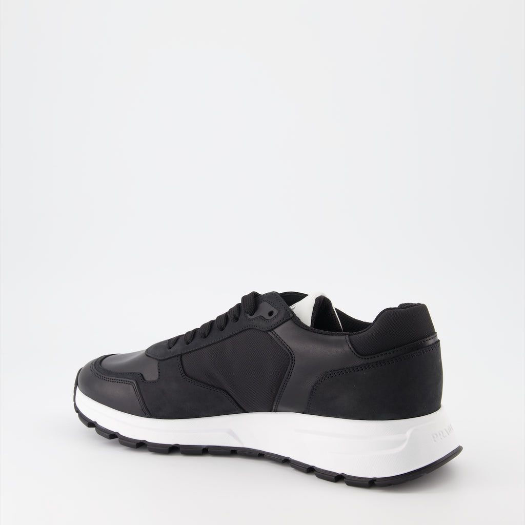 Baskets Baskets en cuir et Re-Nylon Prada Noir Homme