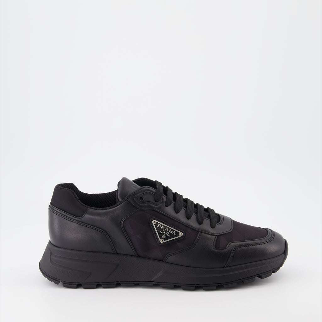 Baskets Baskets en cuir et Re-Nylon Prada Noir Homme