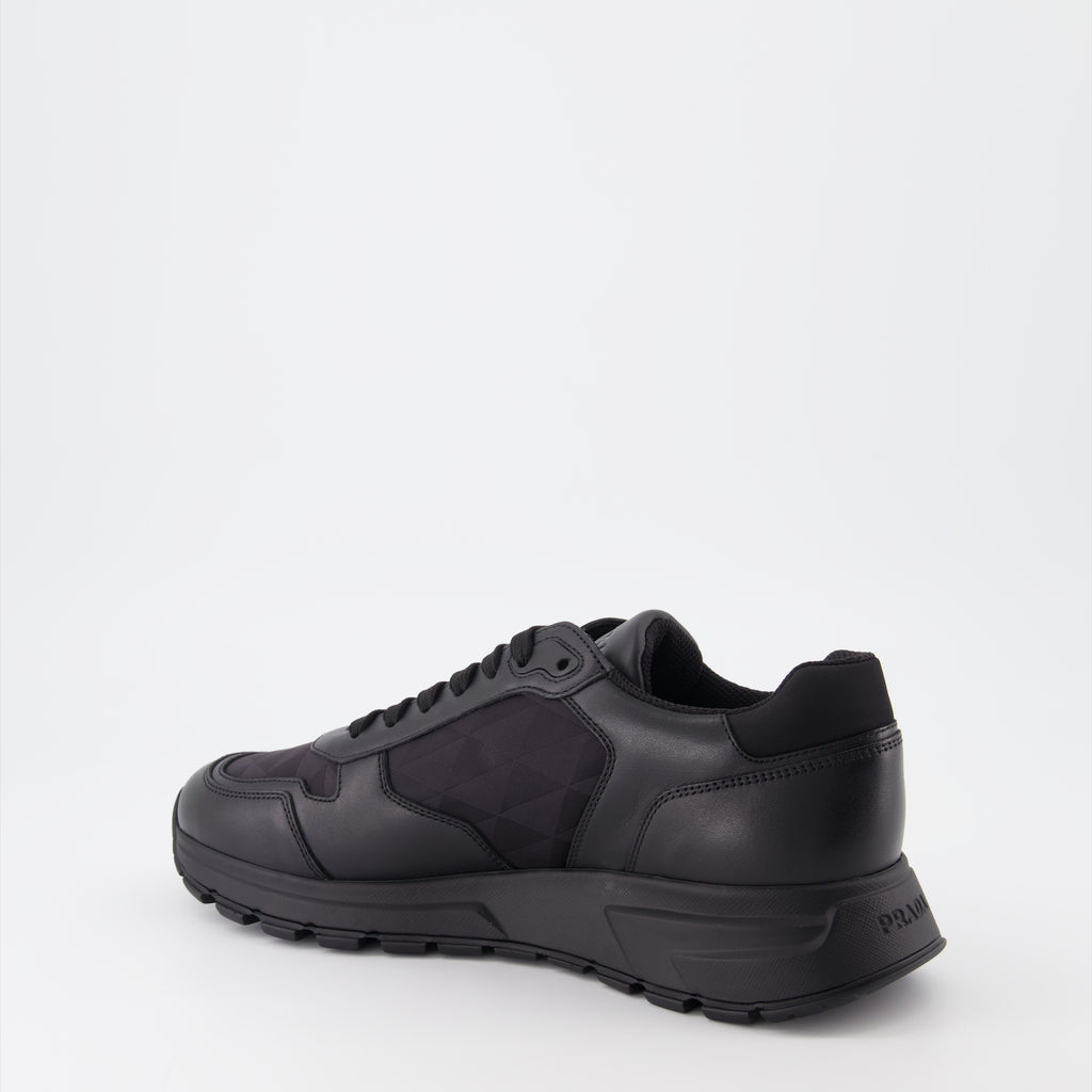 Baskets Baskets en cuir et Re-Nylon Prada Noir Homme