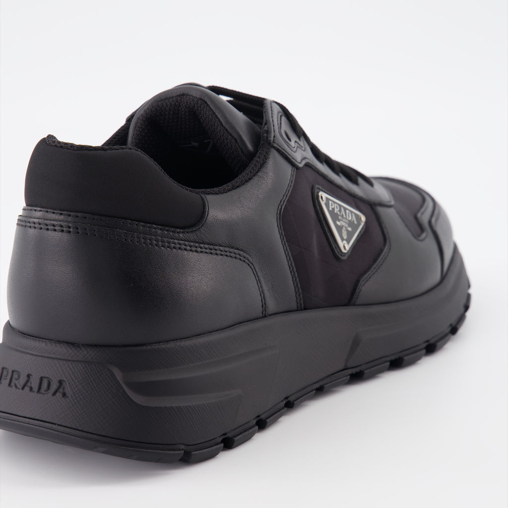 Baskets Baskets en cuir et Re-Nylon Prada Noir Homme