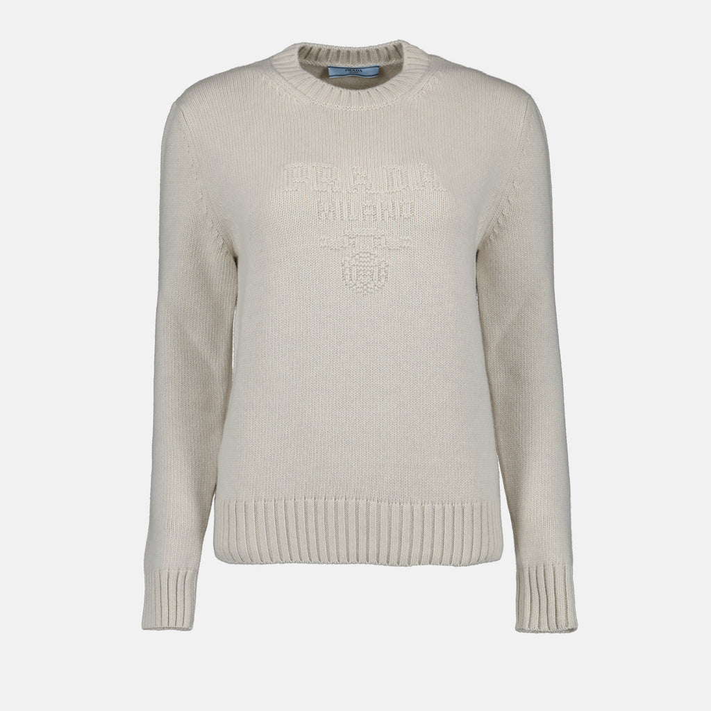 니트웨어 Pull en maille brodé Prada 하얀색 Femme