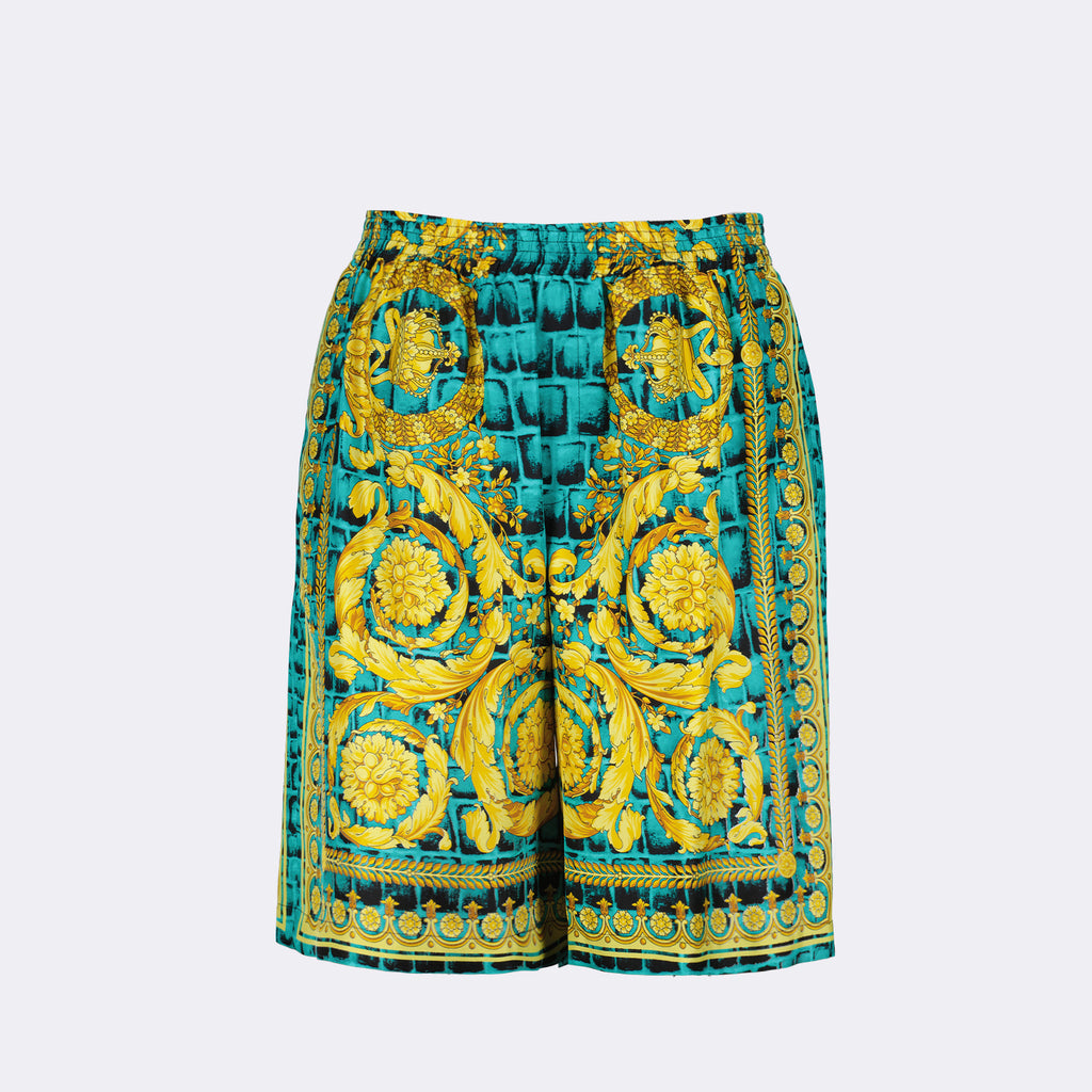 Shorts Short Baroccodile en soie Versace Azul Homme