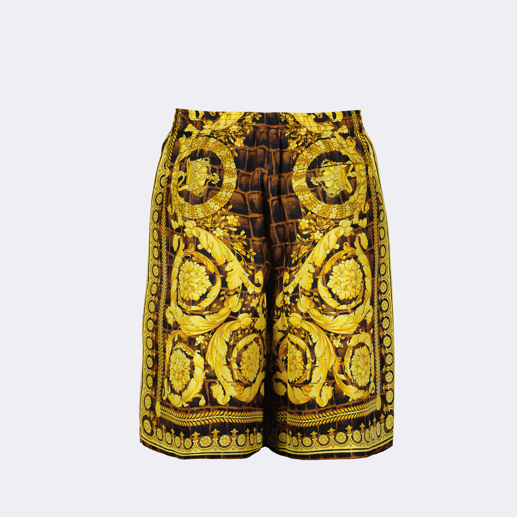 Shorts Short Baroccodile in Silk Versace Marrone Homme
