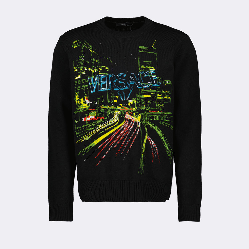 Prendas de punto Pull City Lights Versace Negro Homme