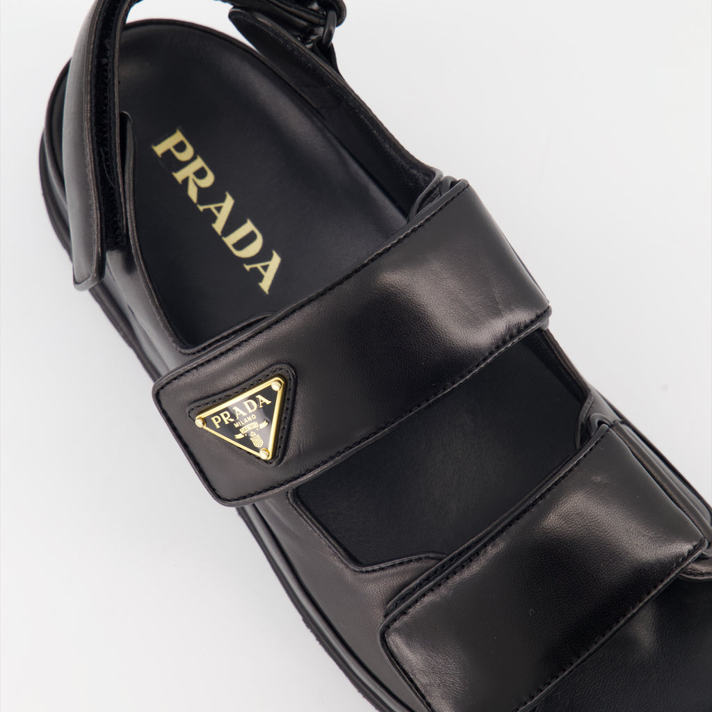 오픈 슈즈 퀼팅 가죽 샌들 Prada 검은색 Femme