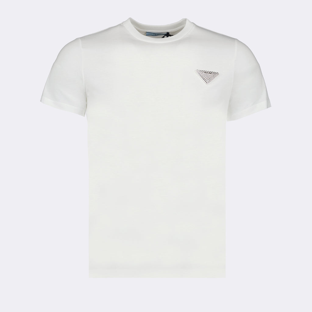 T-shirt T-shirt à logo strass Prada Bianco Femme