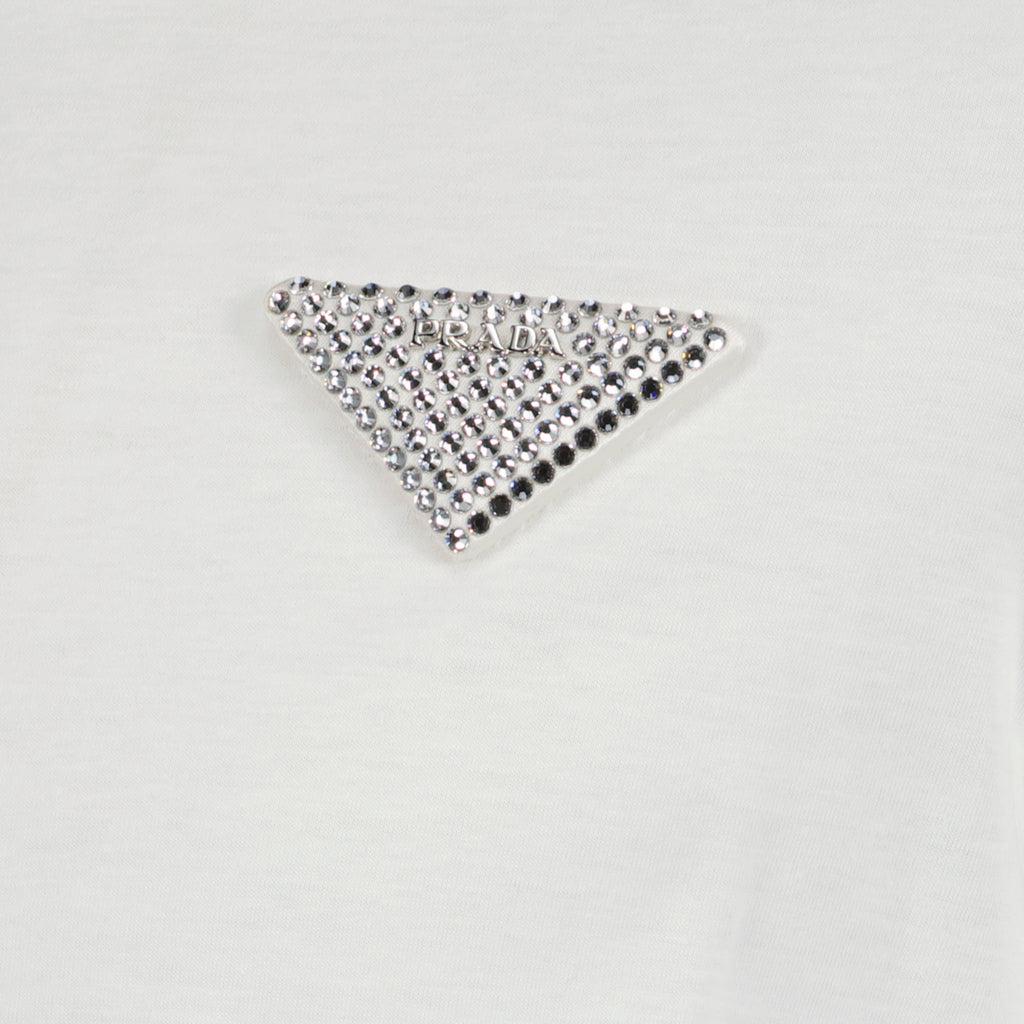 T-shirt T-shirt à logo strass Prada Bianco Femme