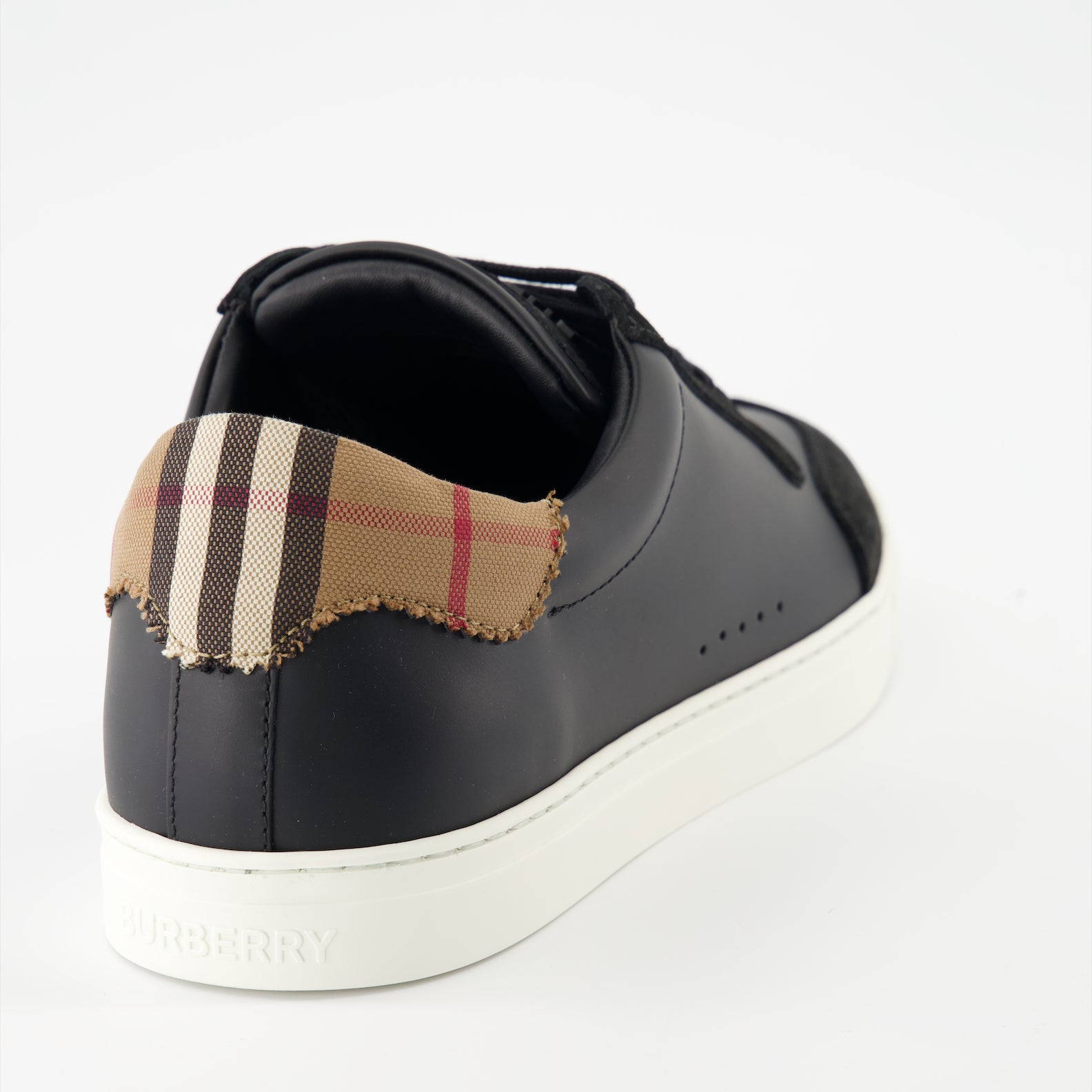 Sneaker Baskets à carreaux en cuir et suède Burberry Schwarz Homme
