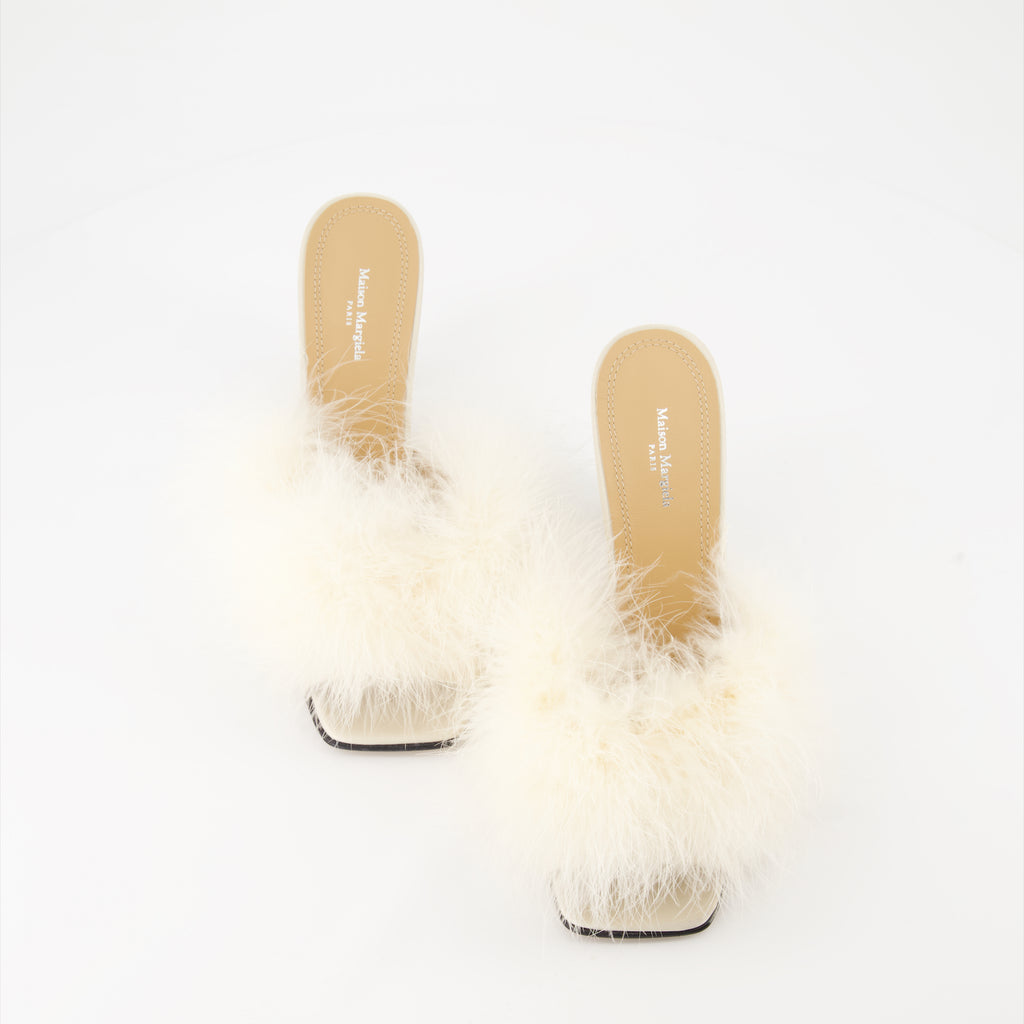 Chaussures ouvertes Mules à plumes Maison Margiela Blanc Femme