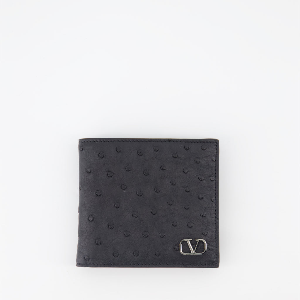 スモールレザーグッズ オーストリッチ革財布 Valentino Garavani 黒 男