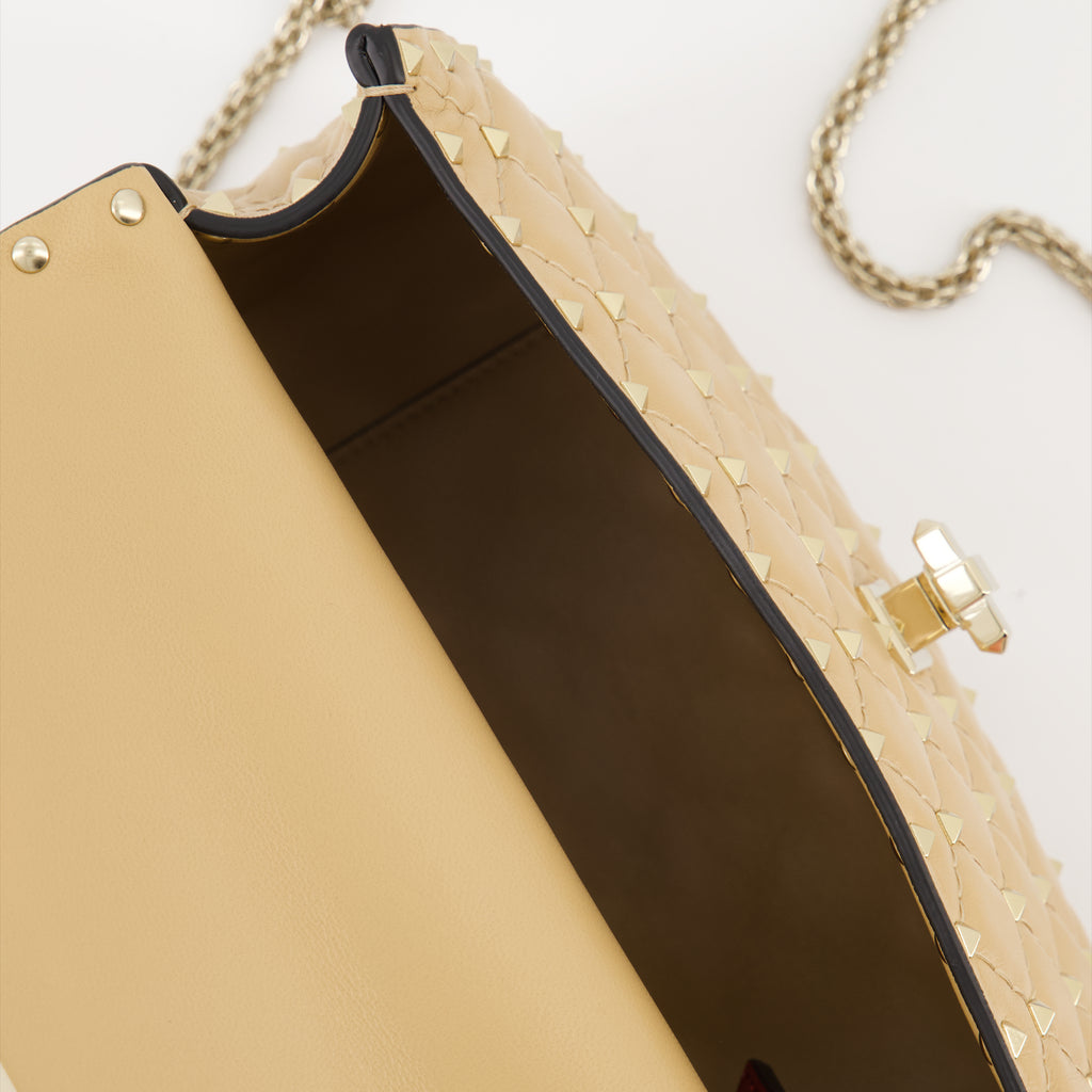 Handtaschen und schultertaschen Sac Spike en cuir Valentino Garavani Beige Femme