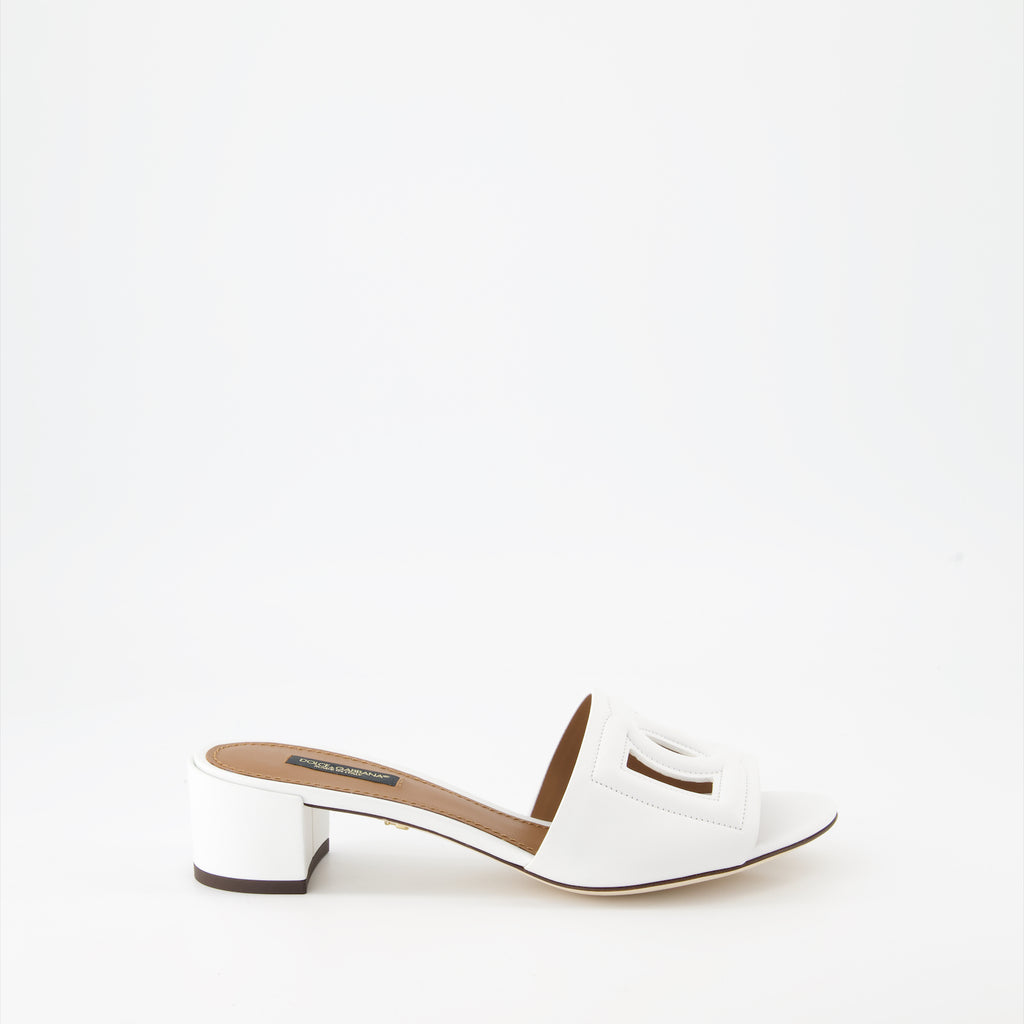 Chaussures ouvertes Mules DG en cuir lisse Dolce & Gabbana Blanc Femme