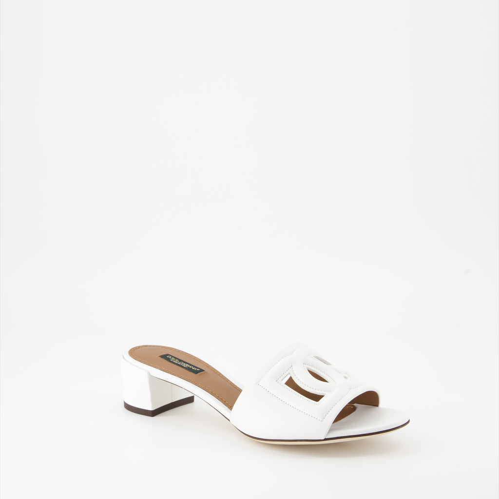 Chaussures ouvertes Mules DG en cuir lisse Dolce & Gabbana Blanc Femme