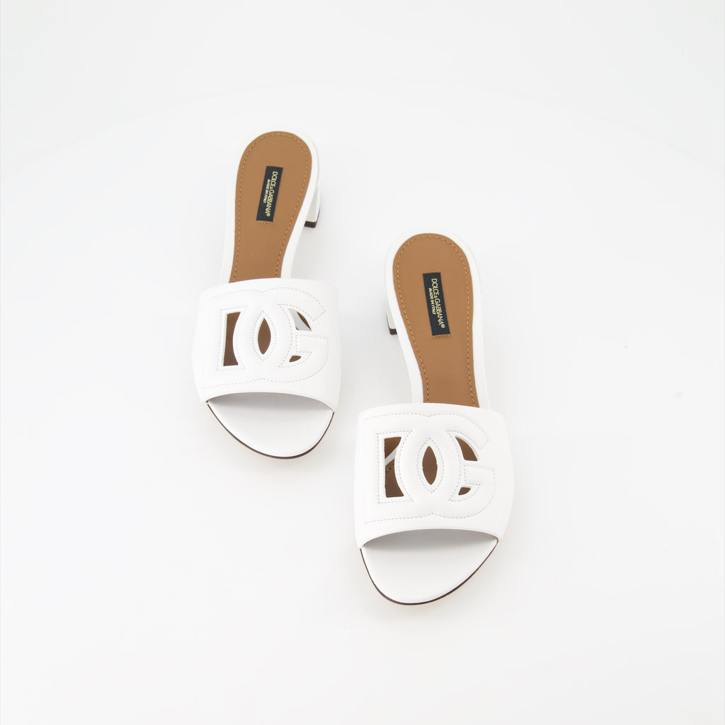 Chaussures ouvertes Mules DG en cuir lisse Dolce & Gabbana Blanc Femme