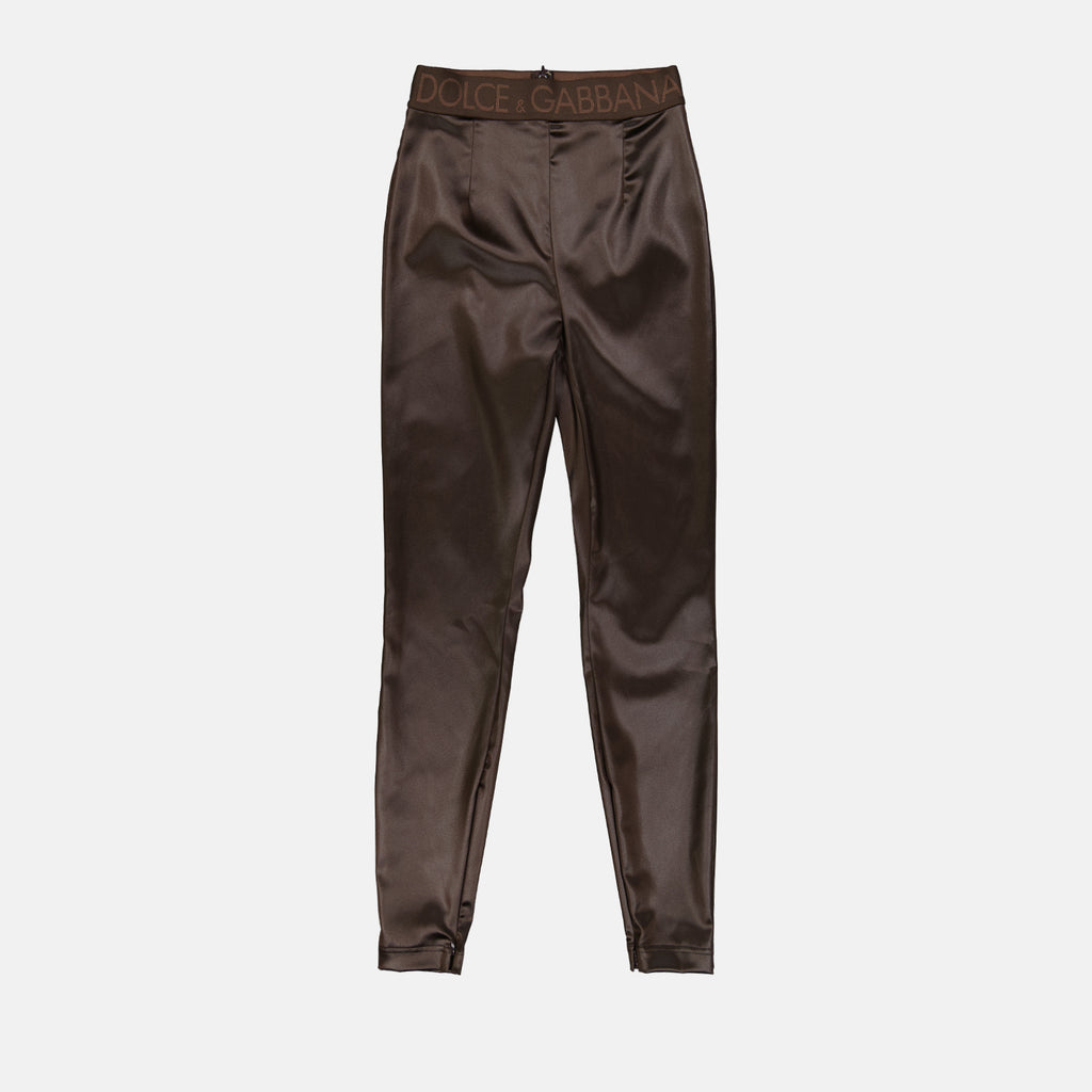 Pantalons Legging en satin Dolce & Gabbana Marron Femme
