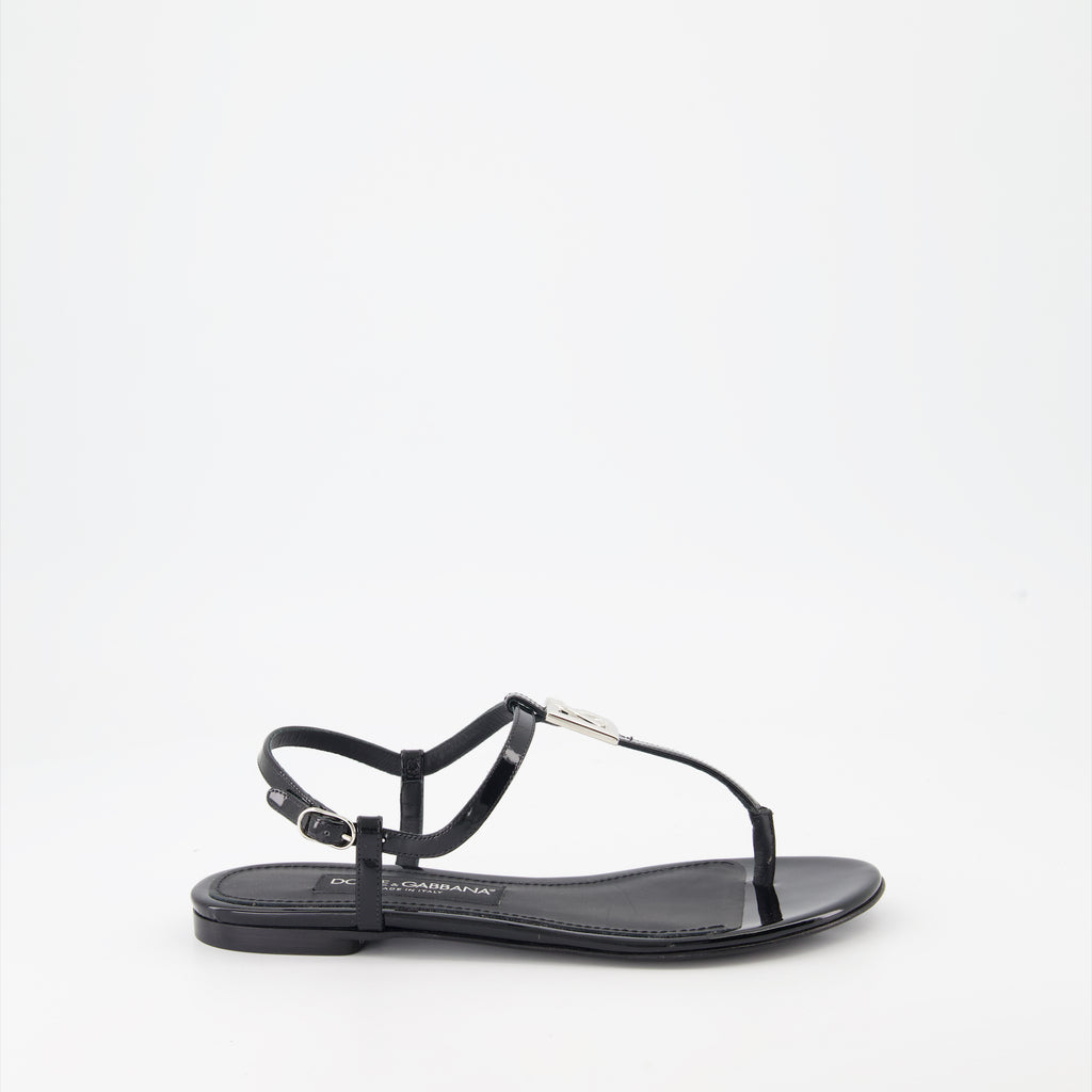 Chaussures ouvertes Sandales DG en cuir Dolce & Gabbana Noir Femme