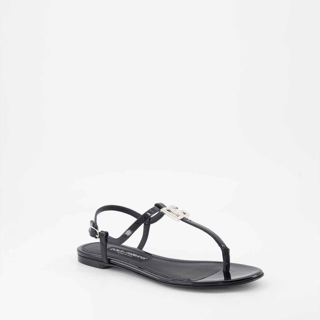 Chaussures ouvertes Sandales DG en cuir Dolce & Gabbana Noir Femme
