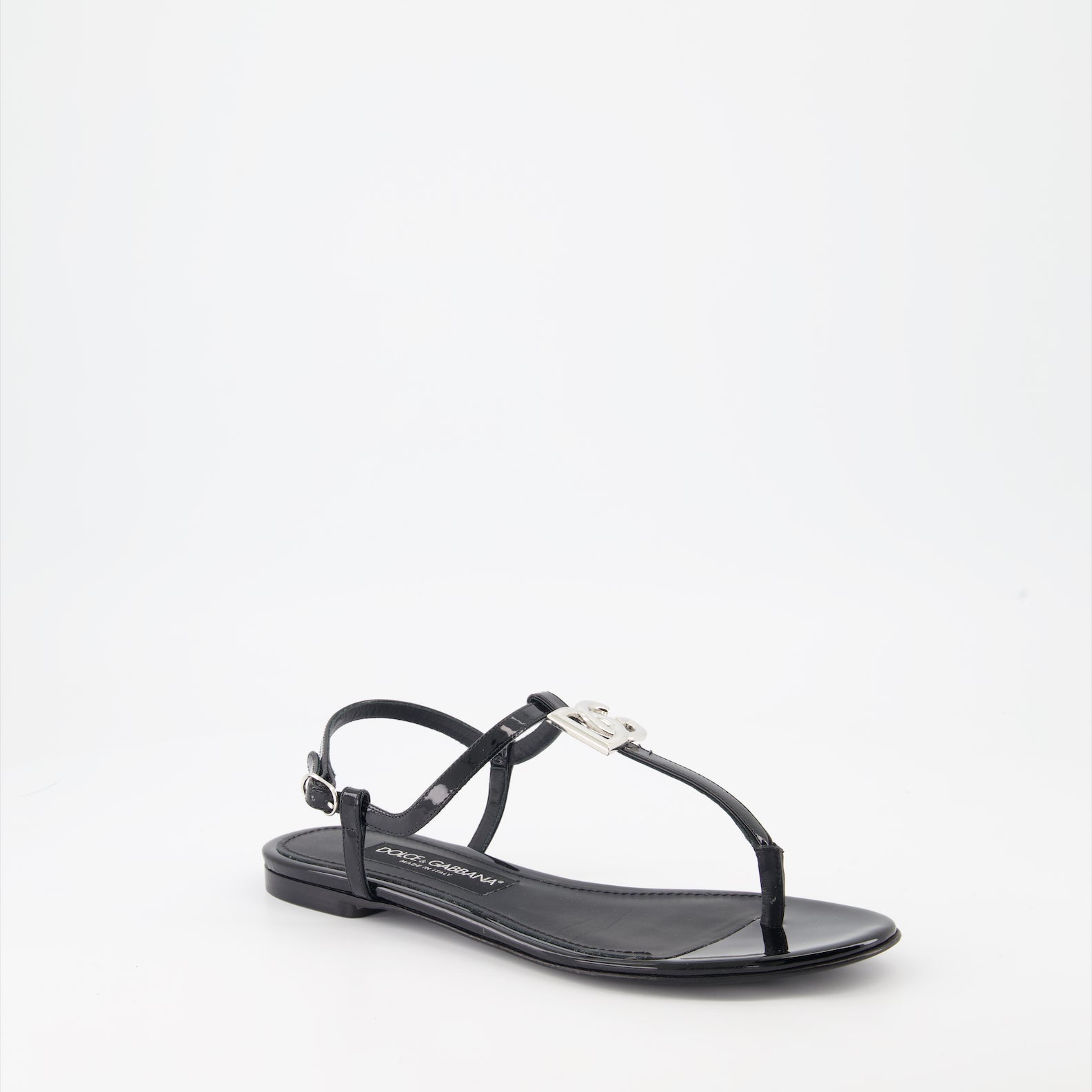 Chaussures ouvertes Sandales DG en cuir Dolce & Gabbana Noir Femme