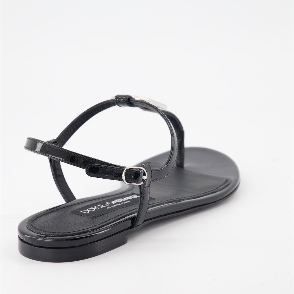 Chaussures ouvertes Sandales DG en cuir Dolce & Gabbana Noir Femme