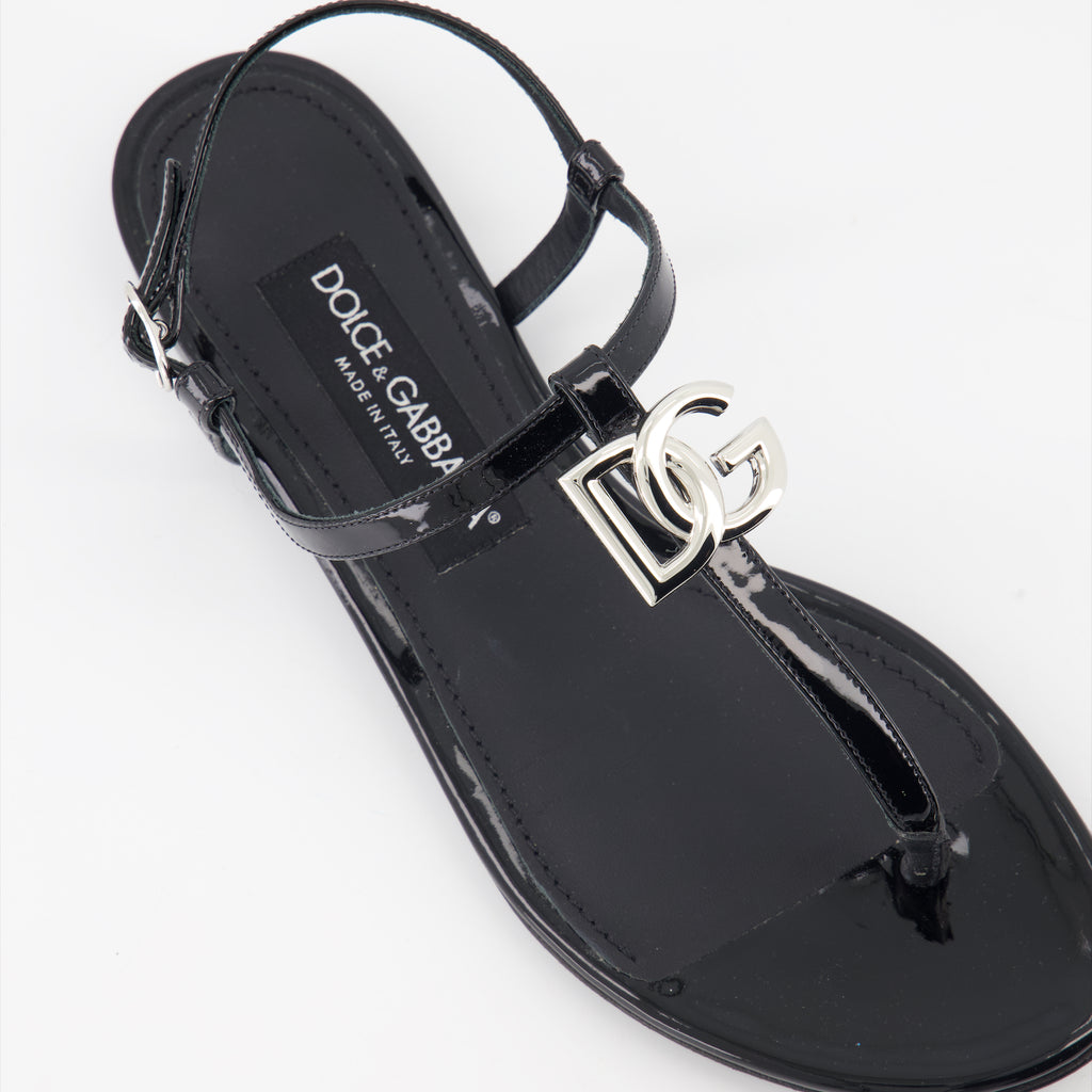 Chaussures ouvertes Sandales DG en cuir Dolce & Gabbana Noir Femme