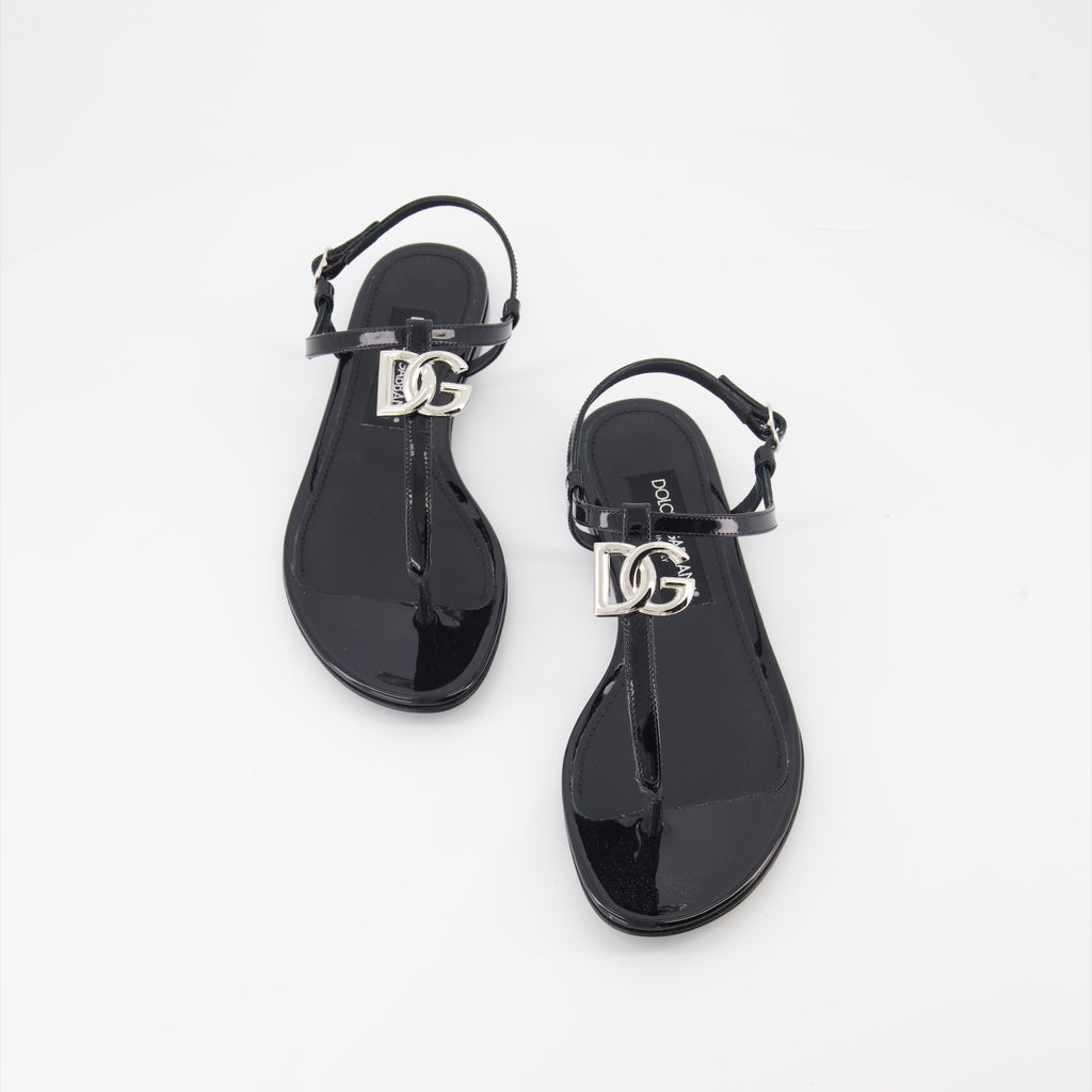 Chaussures ouvertes Sandales DG en cuir Dolce & Gabbana Noir Femme