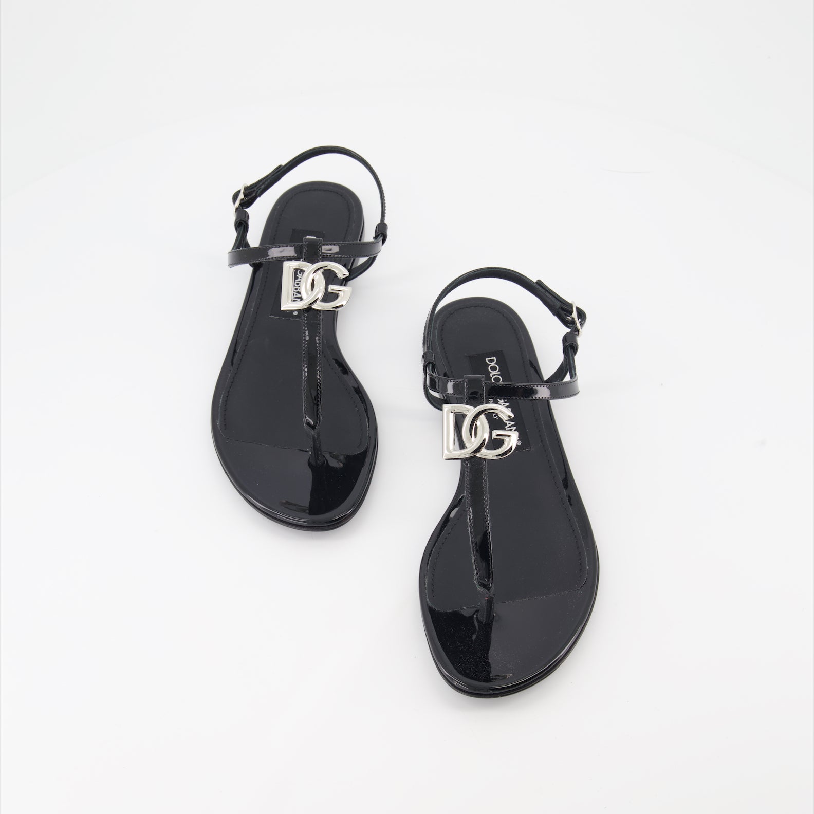 Chaussures ouvertes Sandales DG en cuir Dolce & Gabbana Noir Femme