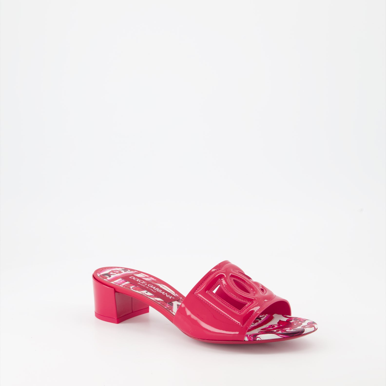 Chaussures ouvertes Mules DG en cuir verni Dolce & Gabbana Rose Femme