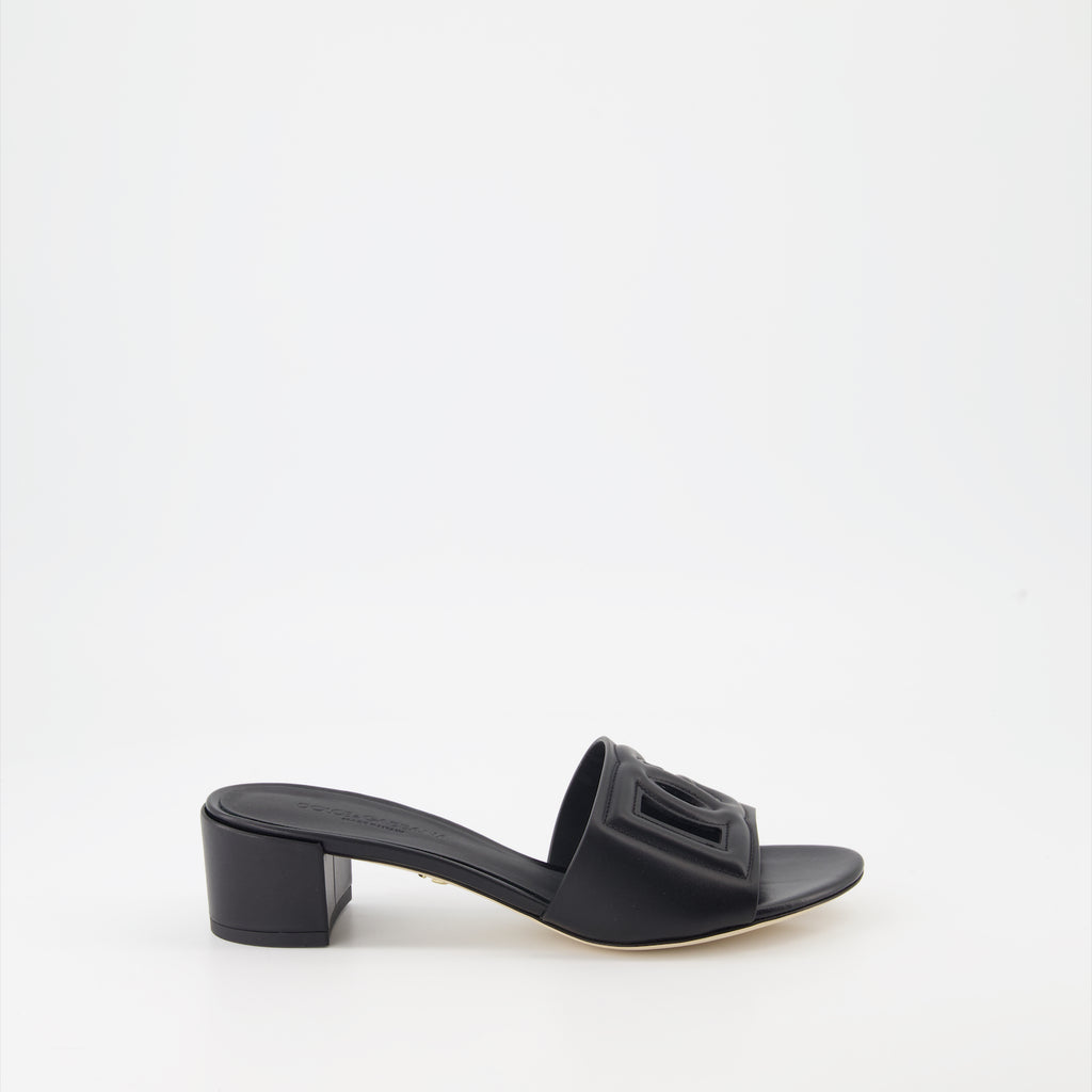 Chaussures ouvertes Mules DG en cuir lisse Dolce & Gabbana Noir Femme