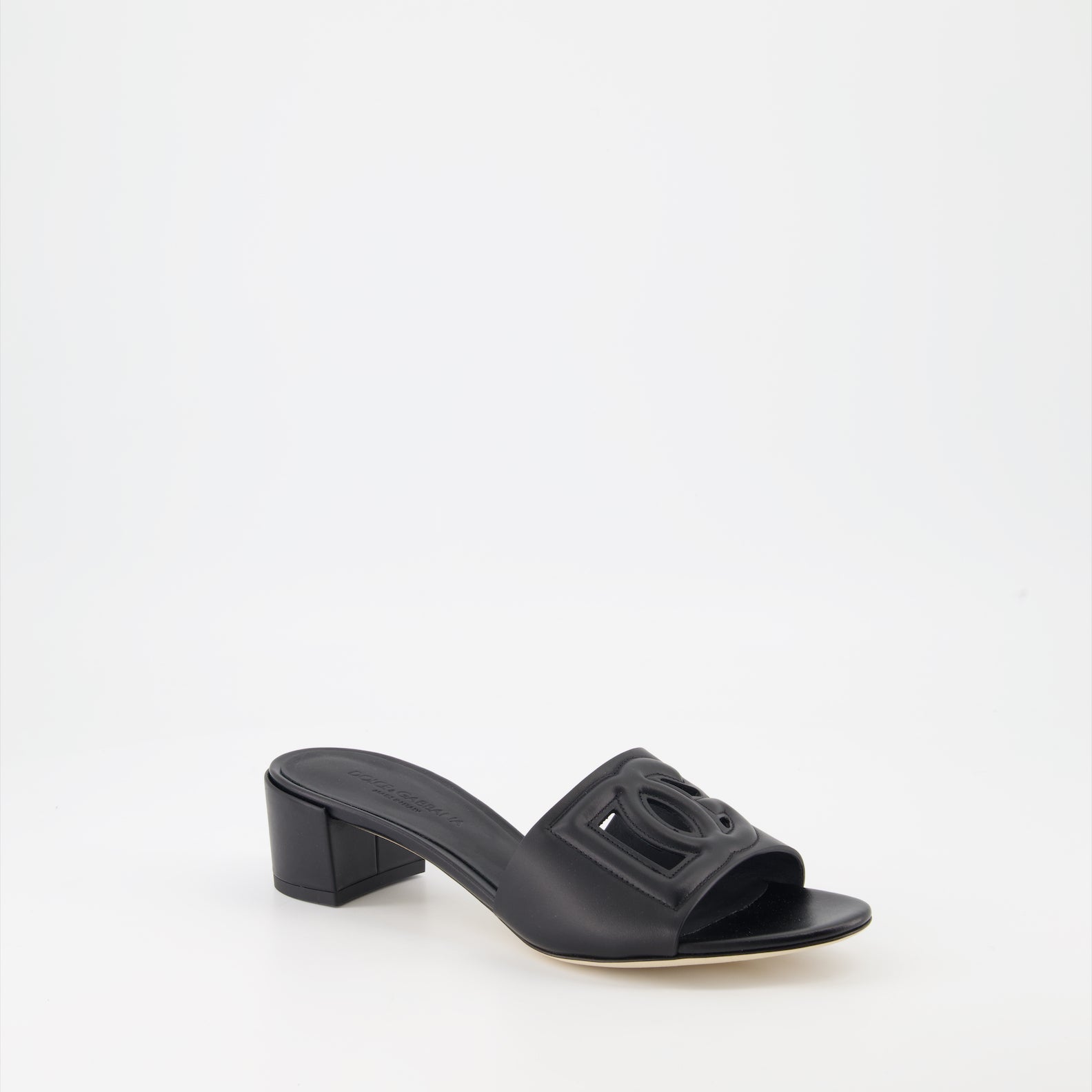 Chaussures ouvertes Mules DG en cuir lisse Dolce & Gabbana Noir Femme