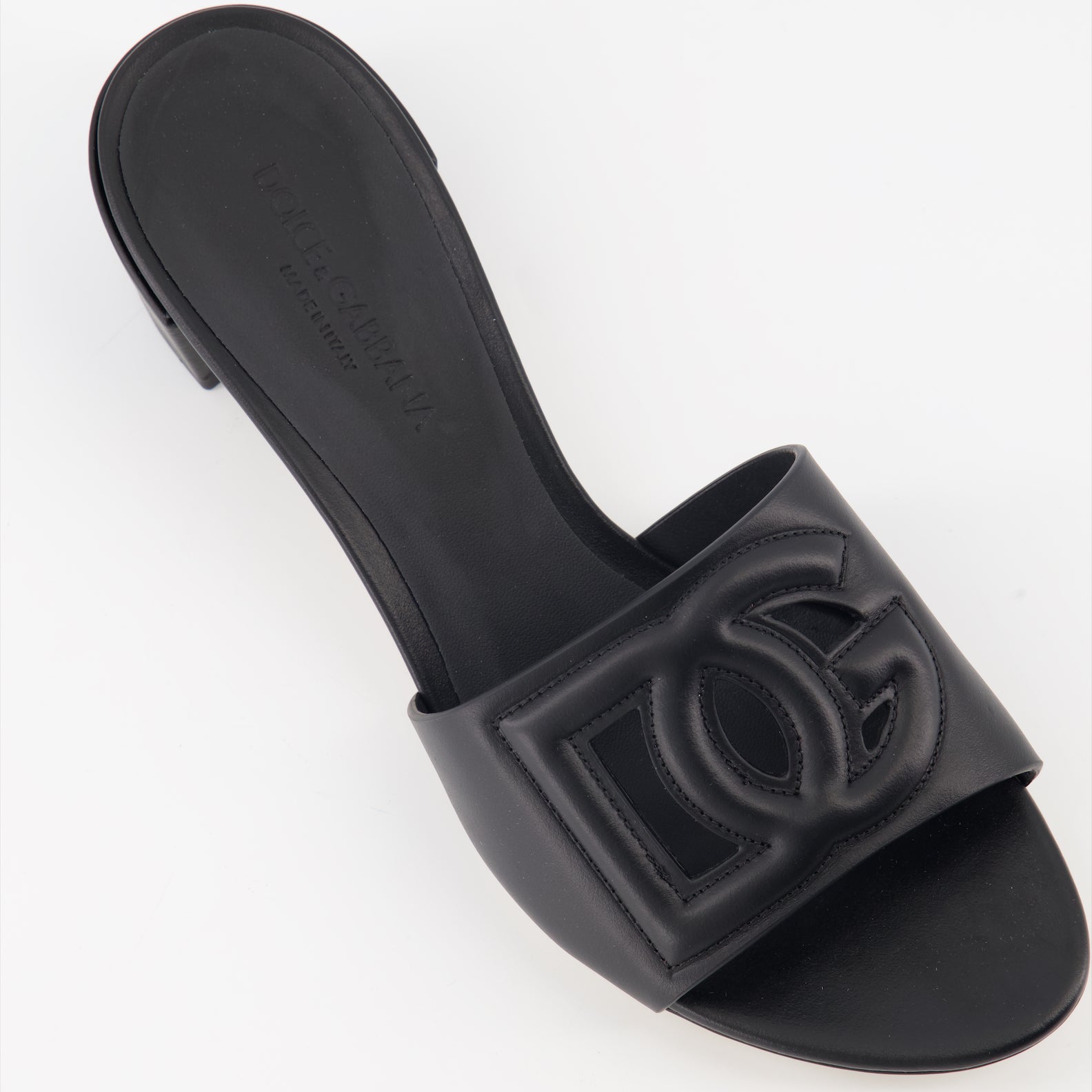 Chaussures ouvertes Mules DG en cuir lisse Dolce & Gabbana Noir Femme