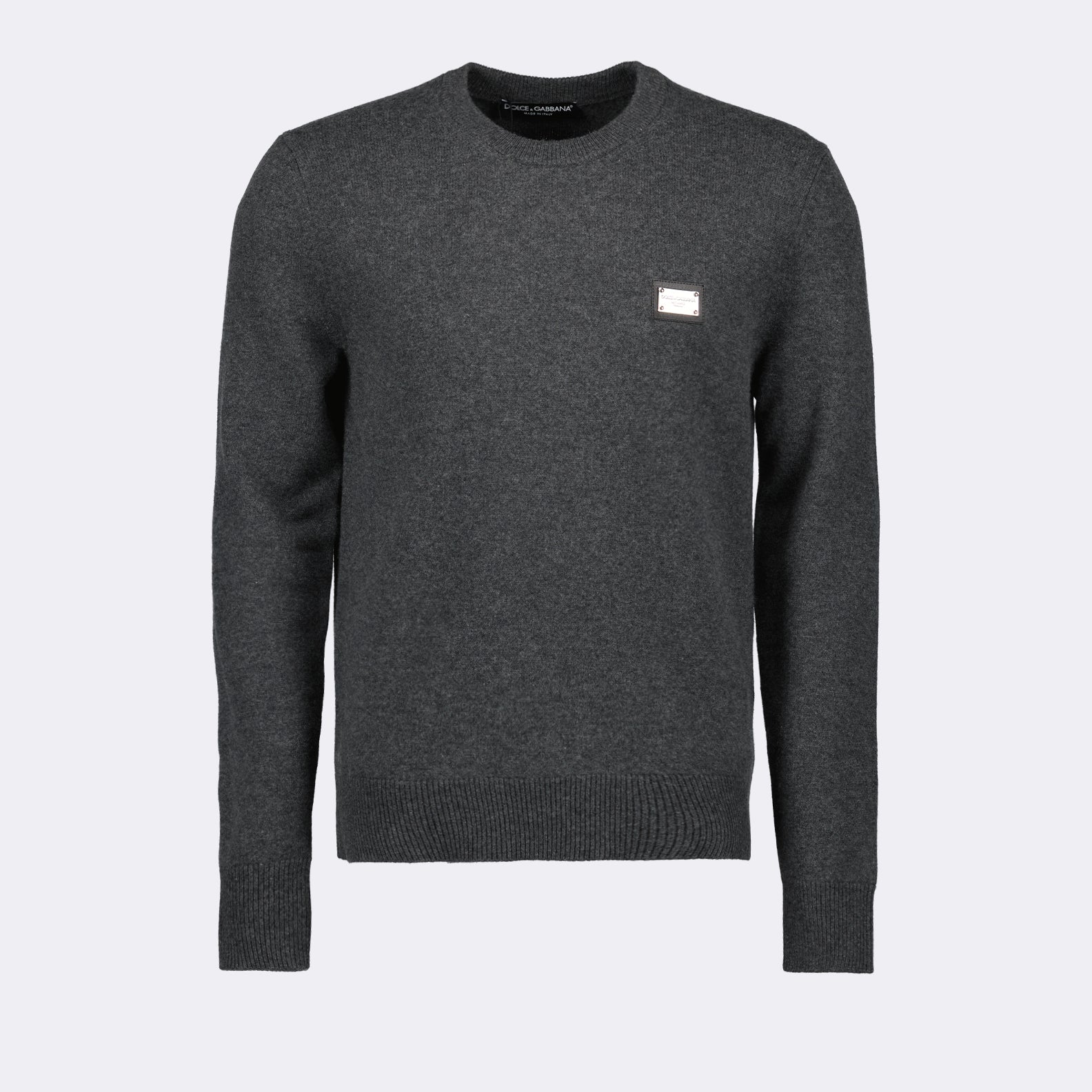 Maille Pull à logo plaque Dolce & Gabbana Gris Homme